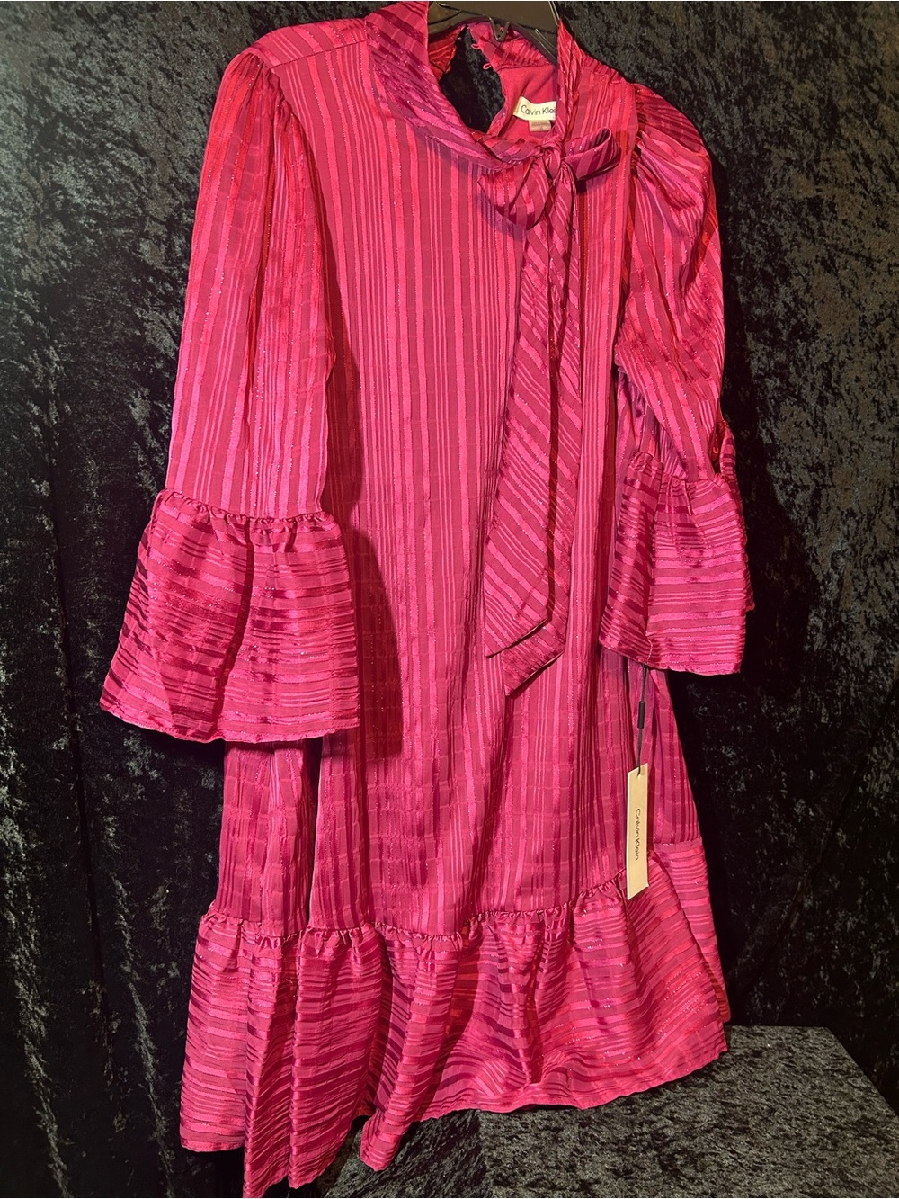 Calvin Klein Bright Fuchsia Bow-Accent Tiered Dress